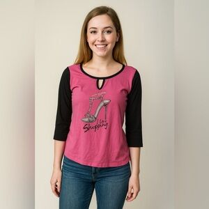 Expresso size large long sleeve black and pink top